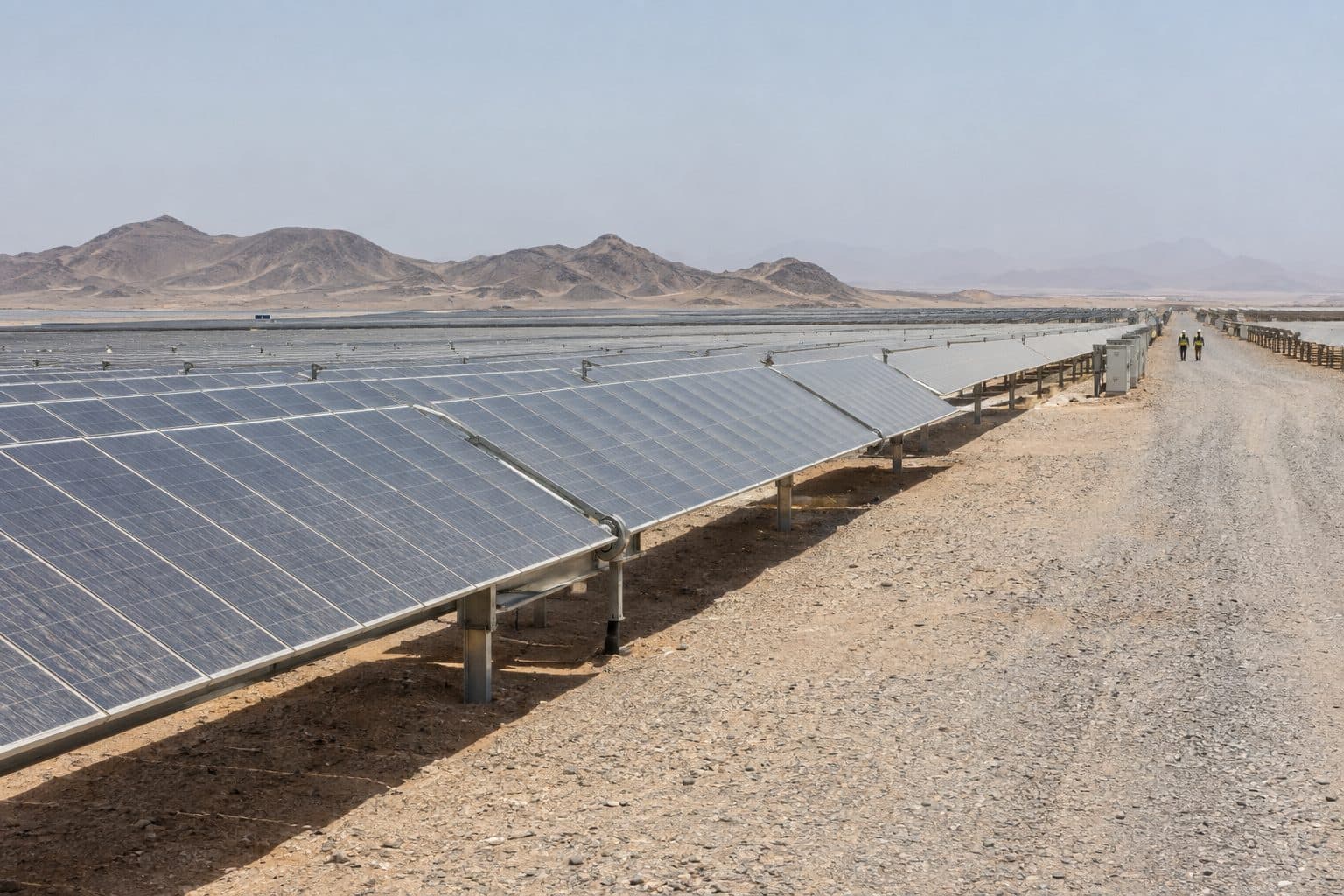 Solar power plant in a desert landscape